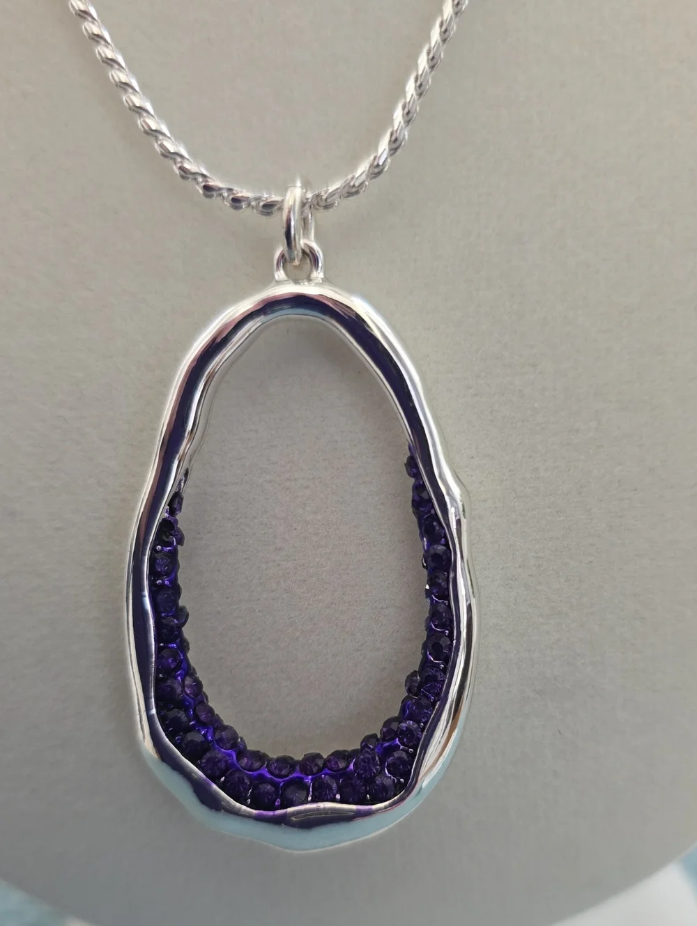 Nine West Brand Women's Silver Tone Necklace and Earring Set with Purple Accents